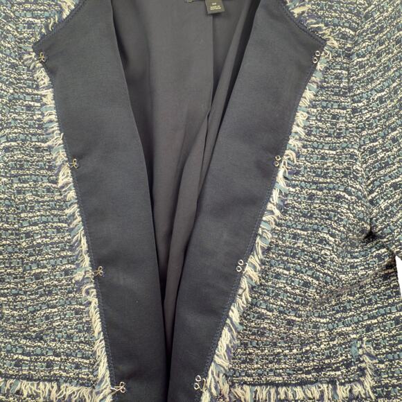 Ann Taylor 10P Boucle Blue White Tweed Lined Jacket Fringe Work Career Casual - Picture 5 of 8